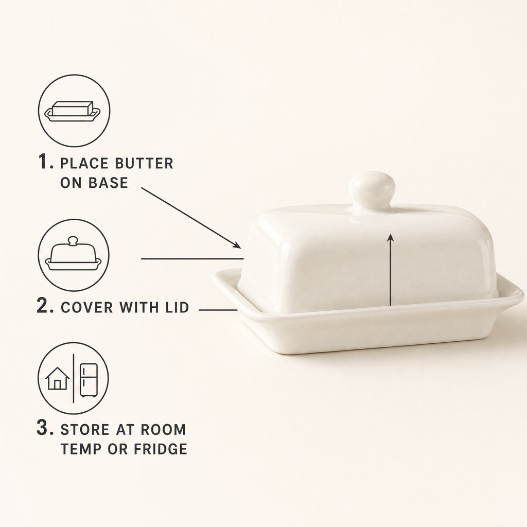 Ceramic Butter Dish with Lid – Cream White Porcelain Butter Keeper