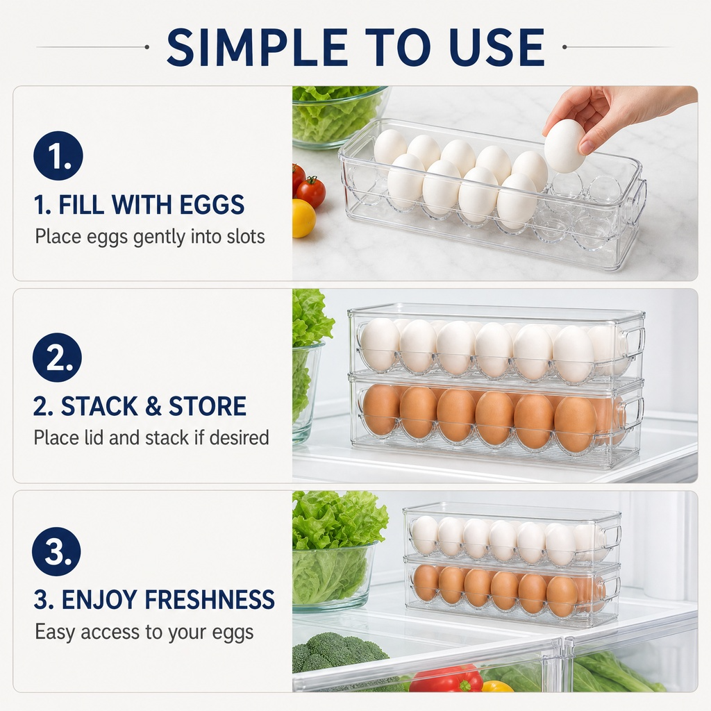 Stackable Egg Organizer – Clear Refrigerator Egg Storage Container