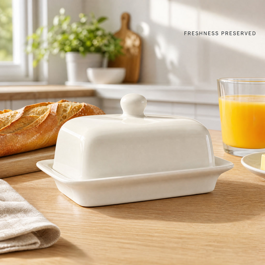 Ceramic Butter Dish with Lid – Cream White Porcelain Butter Keeper