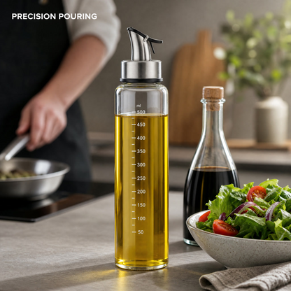 Glass Oil Dispenser Bottle – 500ml Stainless Steel Spout Kitchen Oil Pourer
