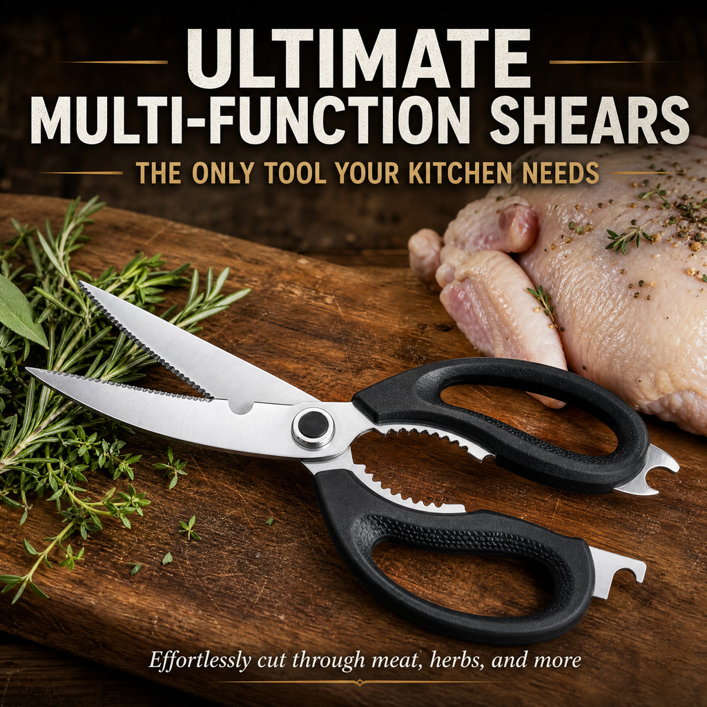 Multi-Function Kitchen Scissors – Heavy-Duty Food Shears with Nut Cracker & Bottle Opener