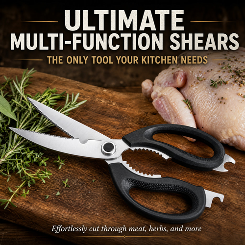 Multi-Function Kitchen Scissors – Heavy-Duty Food Shears with Nut Cracker & Bottle Opener