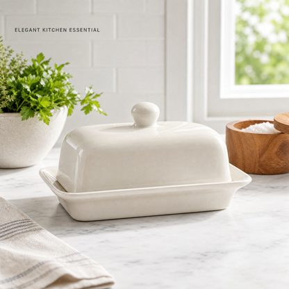 Ceramic Butter Dish with Lid – Cream White Porcelain Butter Keeper