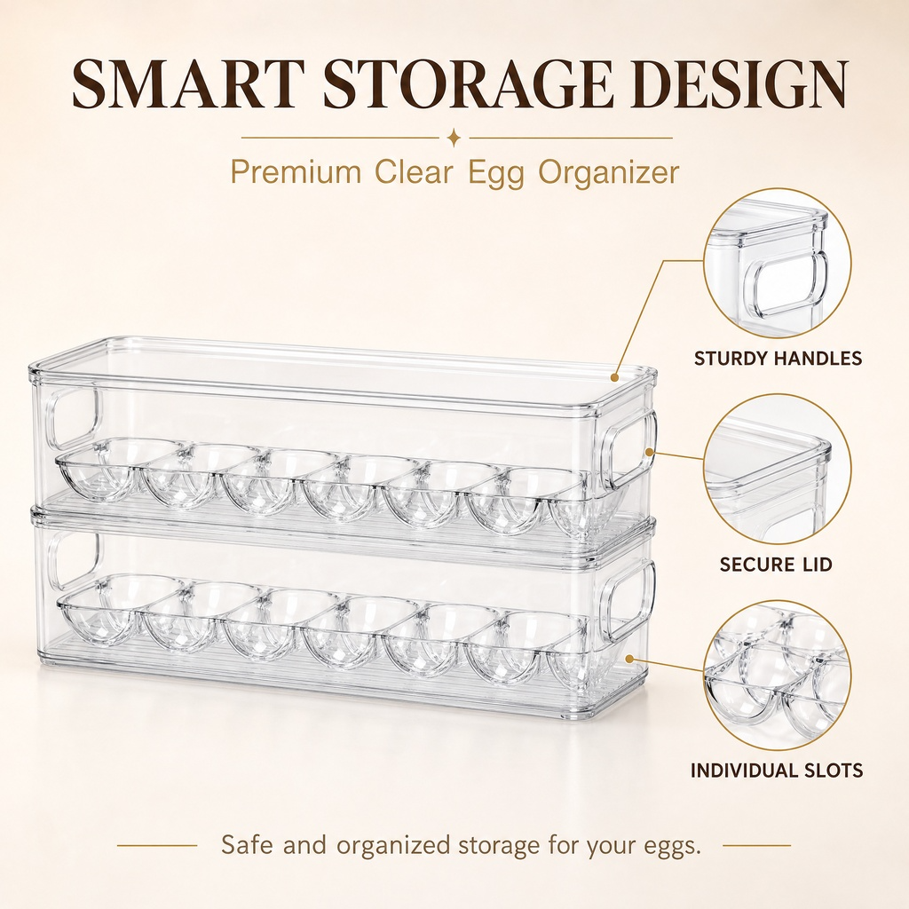 Stackable Egg Organizer – Clear Refrigerator Egg Storage Container