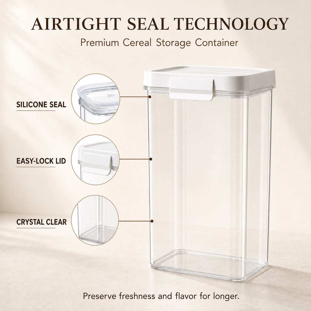 Airtight Cereal Storage Container – Clear Food Storage Organizer