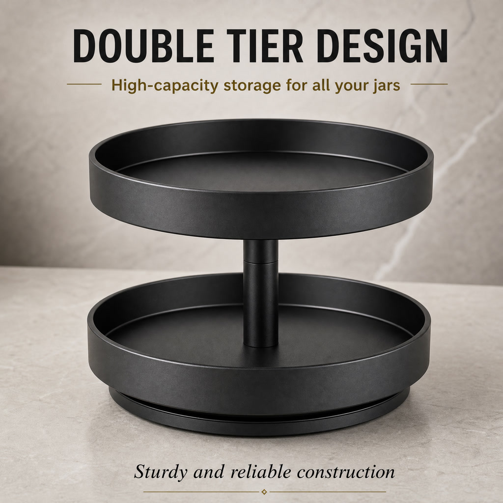 Rotating Spice Rack Organizer – 2 Tier Kitchen Storage Rack