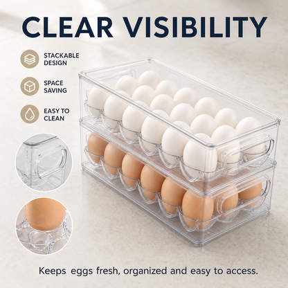 Stackable Egg Organizer – Clear Refrigerator Egg Storage Container