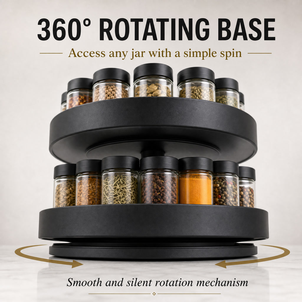 Rotating Spice Rack Organizer – 2 Tier Kitchen Storage Rack
