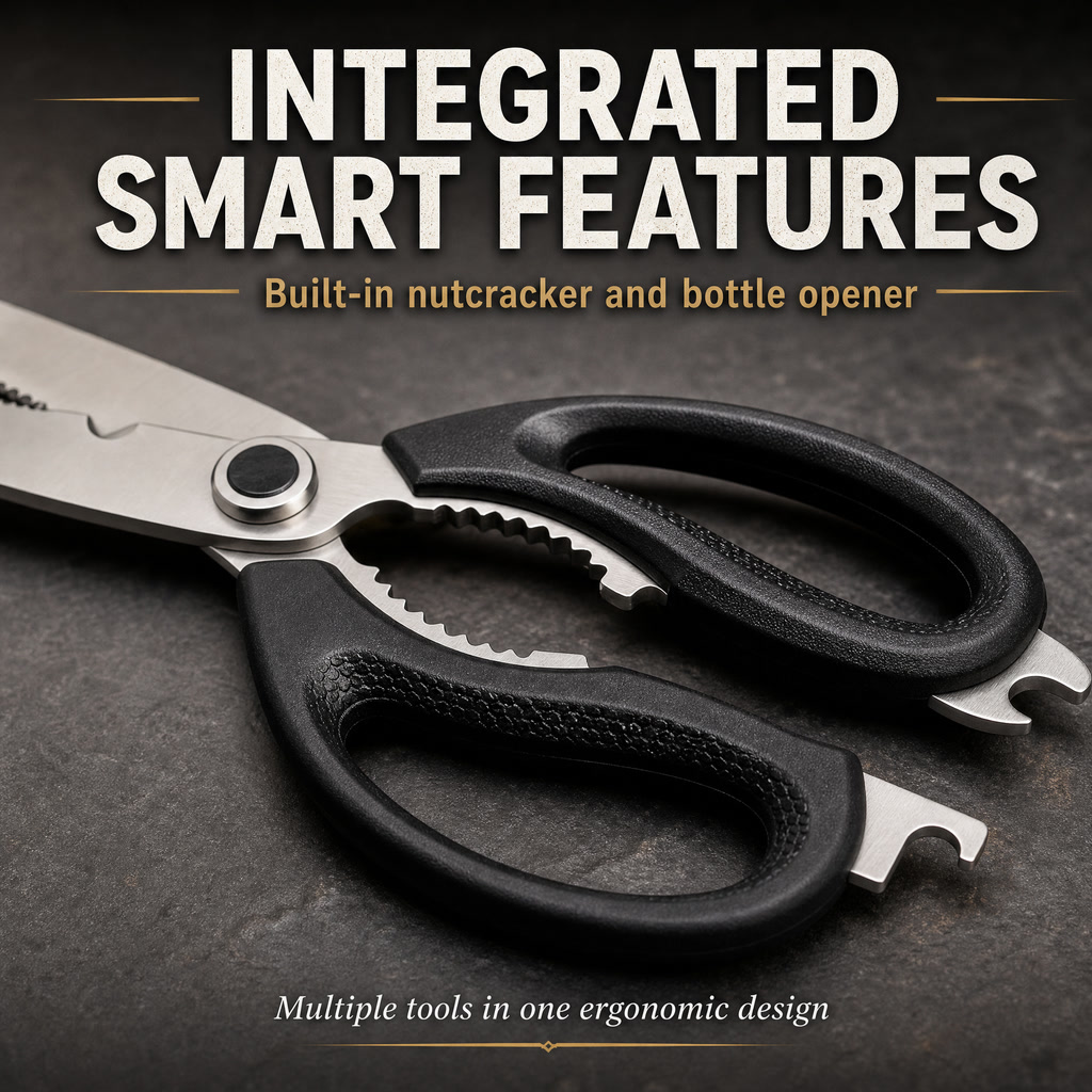 Multi-Function Kitchen Scissors – Heavy-Duty Food Shears with Nut Cracker & Bottle Opener