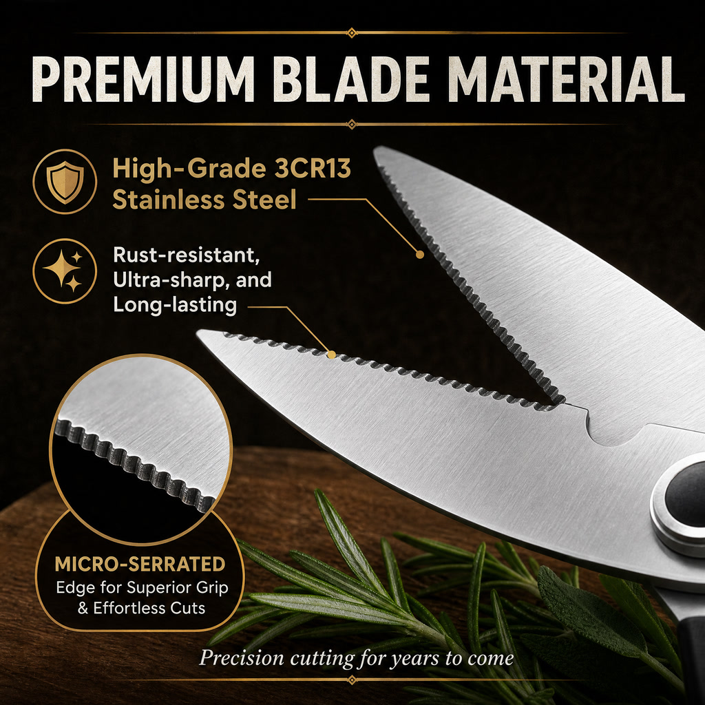 Multi-Function Kitchen Scissors – Heavy-Duty Food Shears with Nut Cracker & Bottle Opener