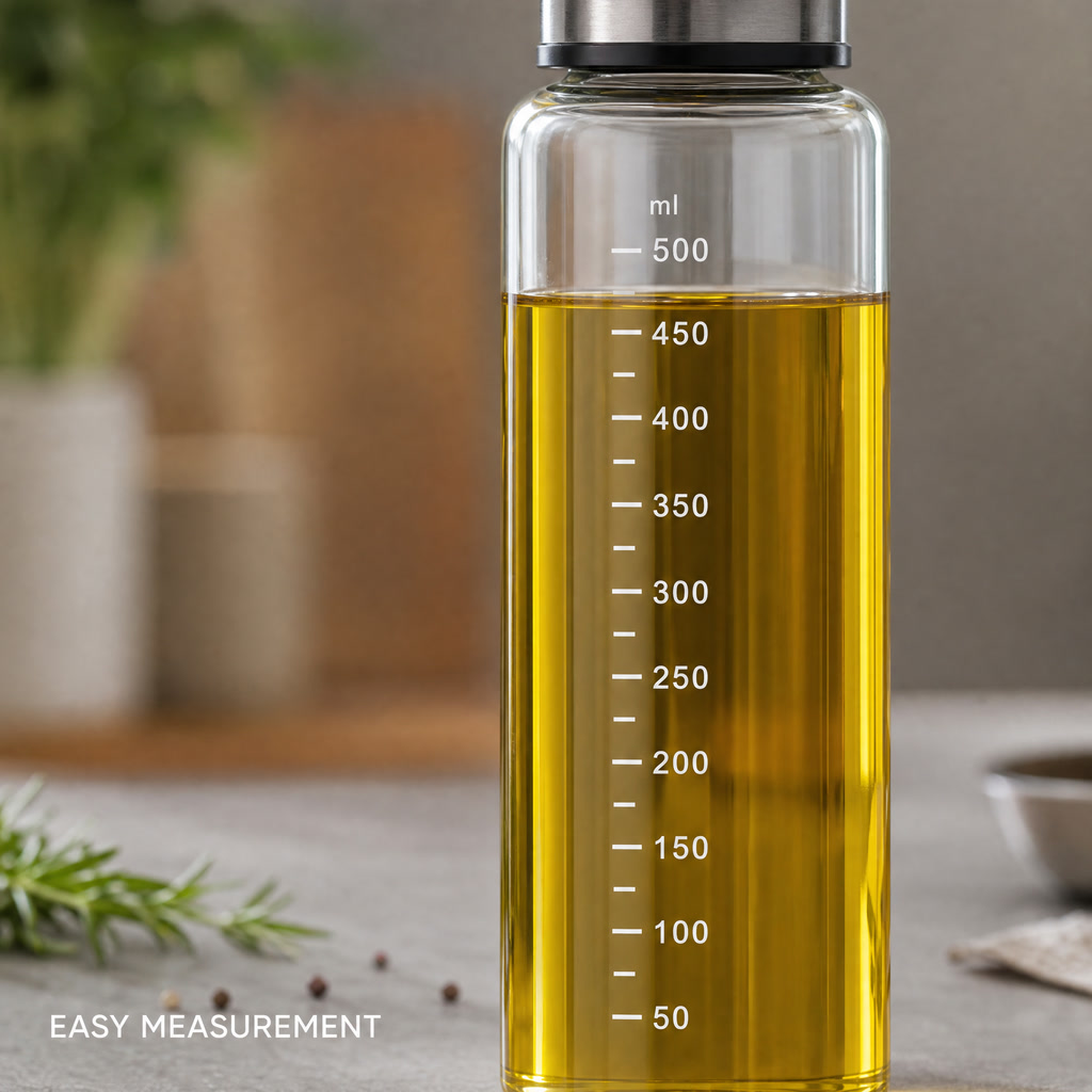 Glass Oil Dispenser Bottle – 500ml Stainless Steel Spout Kitchen Oil Pourer