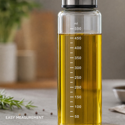 Glass Oil Dispenser Bottle – 500ml Stainless Steel Spout Kitchen Oil Pourer