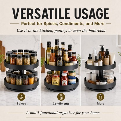 Rotating Spice Rack Organizer – 2 Tier Kitchen Storage Rack