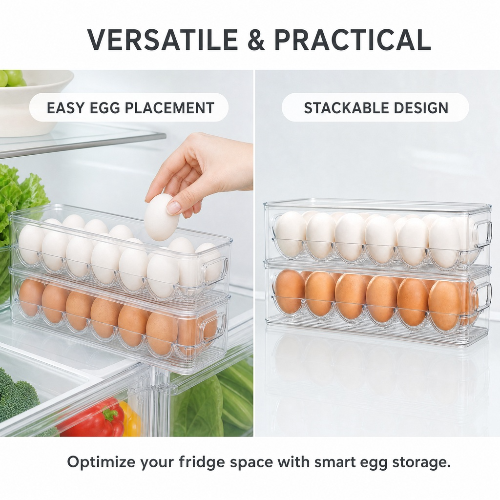 Stackable Egg Organizer – Clear Refrigerator Egg Storage Container