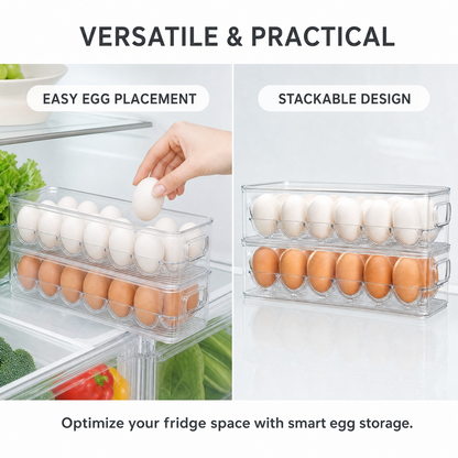 Stackable Egg Organizer – Clear Refrigerator Egg Storage Container
