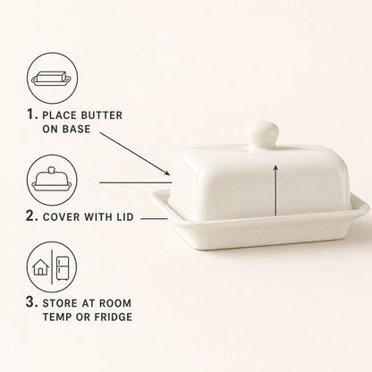 Ceramic Butter Dish with Lid – Cream White Porcelain Butter Keeper