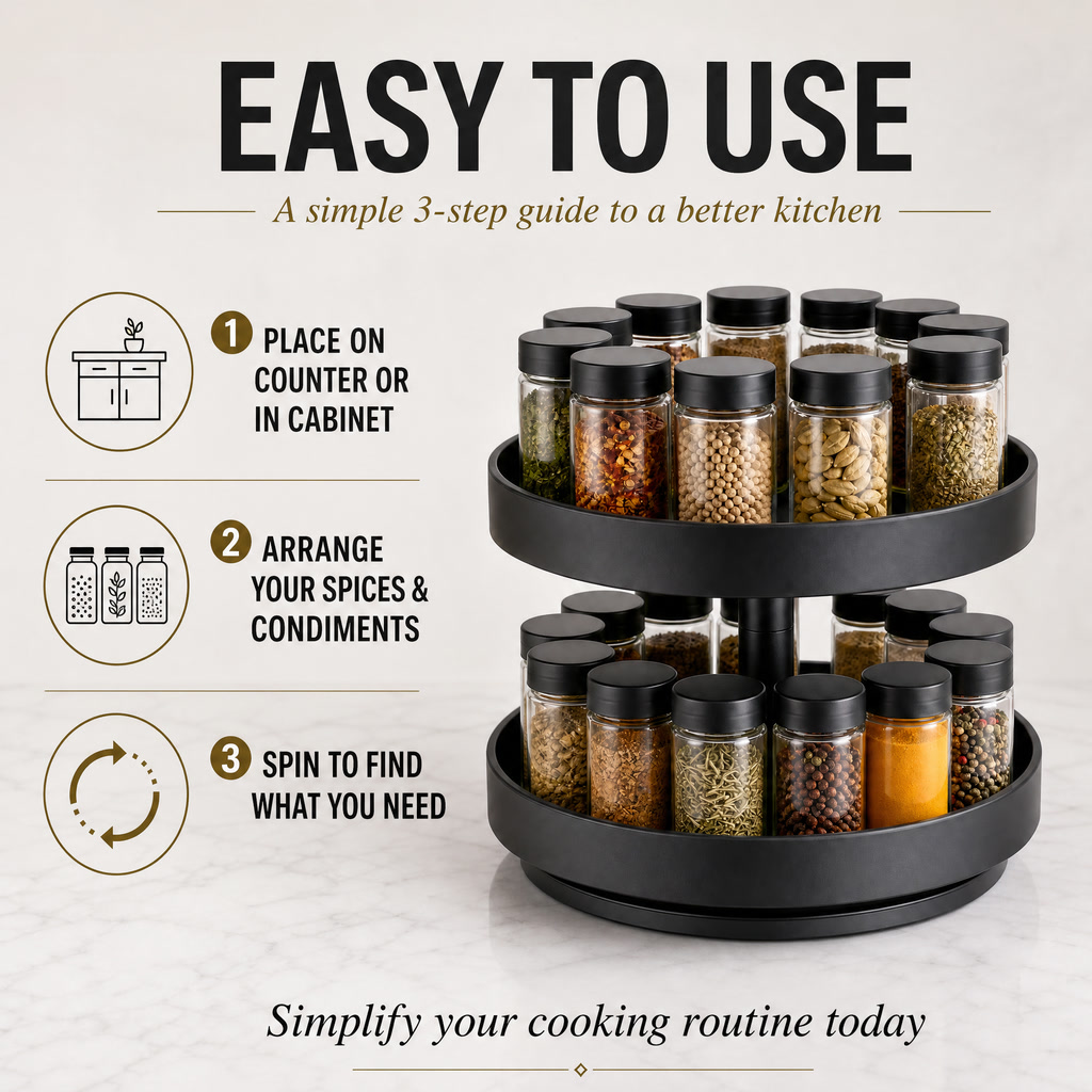 Rotating Spice Rack Organizer – 2 Tier Kitchen Storage Rack