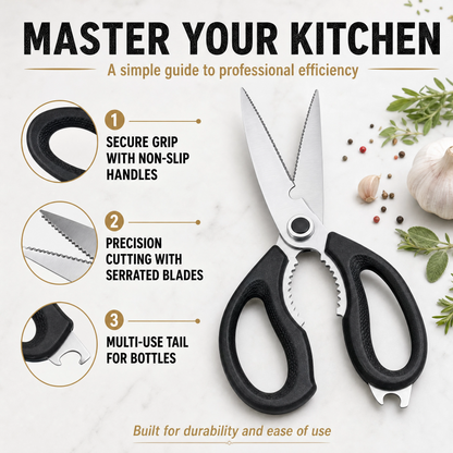 Multi-Function Kitchen Scissors – Heavy-Duty Food Shears with Nut Cracker & Bottle Opener