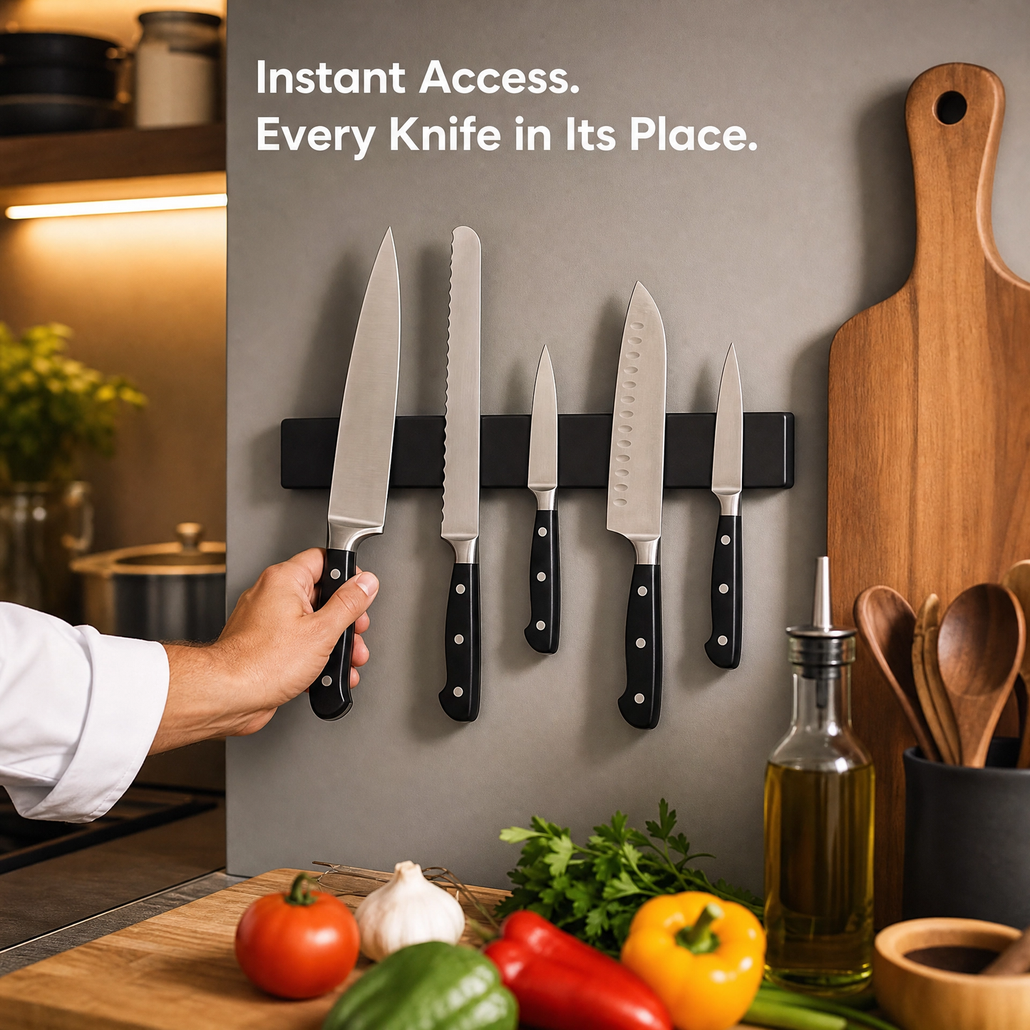 Magnetic Knife Rack Wall Mount – Matte Black Kitchen Knife Holder