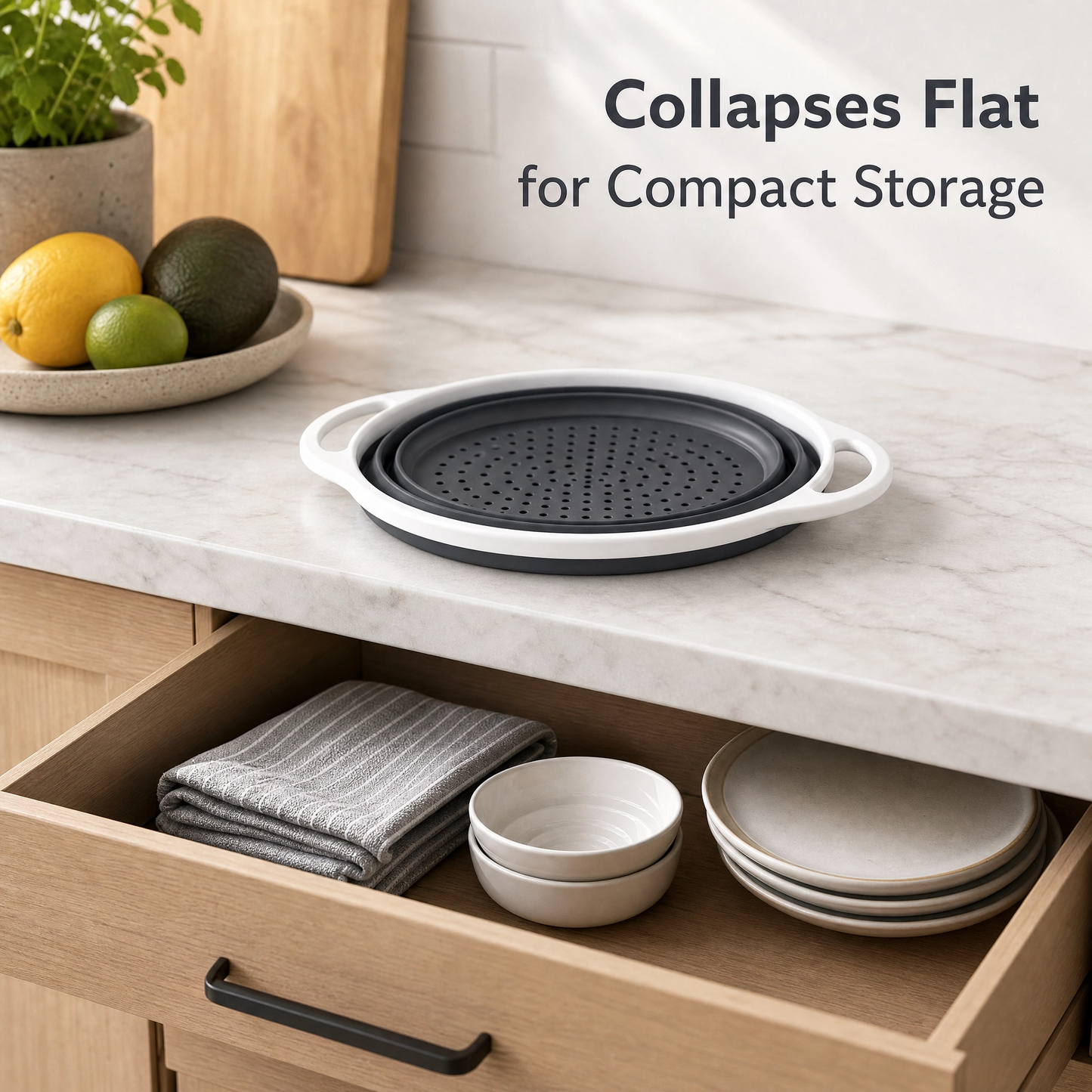Collapsible Silicone Colander – Foldable Kitchen Strainer with Handles