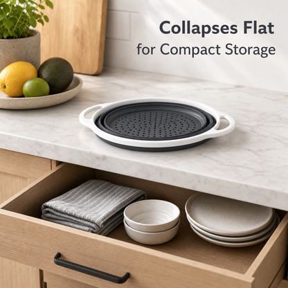 Collapsible Silicone Colander – Foldable Kitchen Strainer with Handles